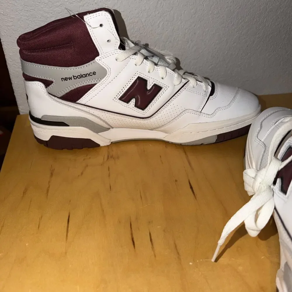 NEW BALANCE 650R MENS SIZE 13 WHITE BURGUNDY GRAY HIGH TOP COURT SNEAKER NEW